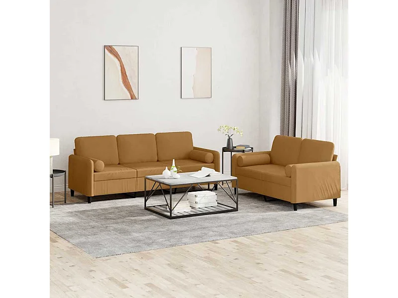 Set di Divani 2 pz con Cuscini Marrone in Velluto