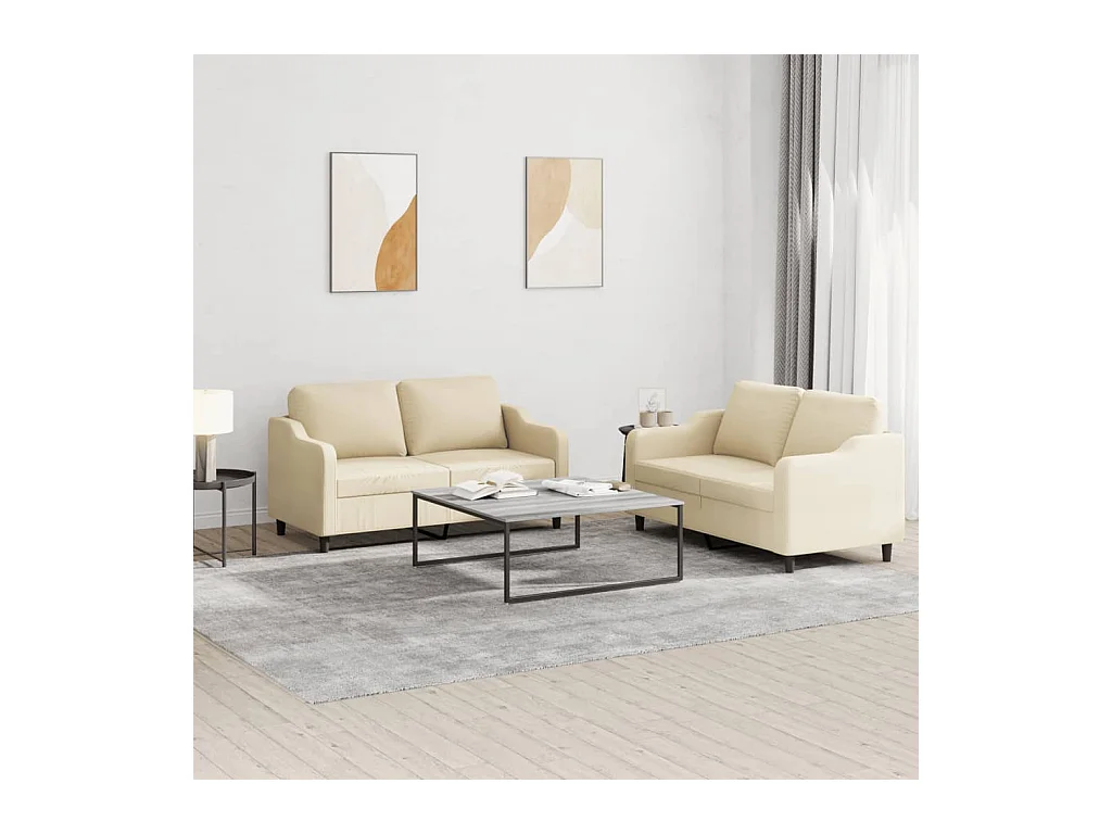 Ensemble de canapés 2 pcs avec coussins Crème Tissu