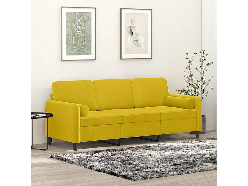 Canapé 3 places avec oreillers décoratifs jaune 180 cm velours