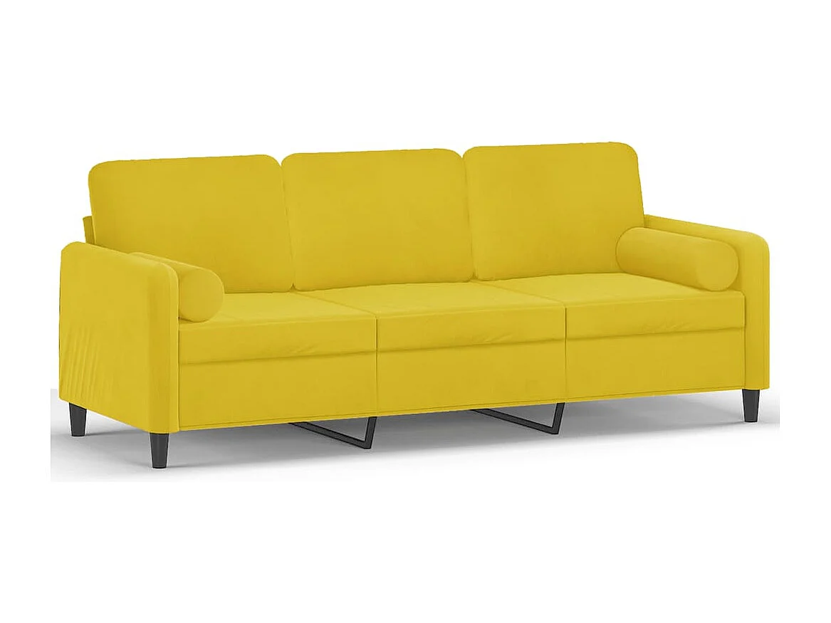 Sofá 3 lugares c/ almofadas decorativas 180 cm veludo amarelo