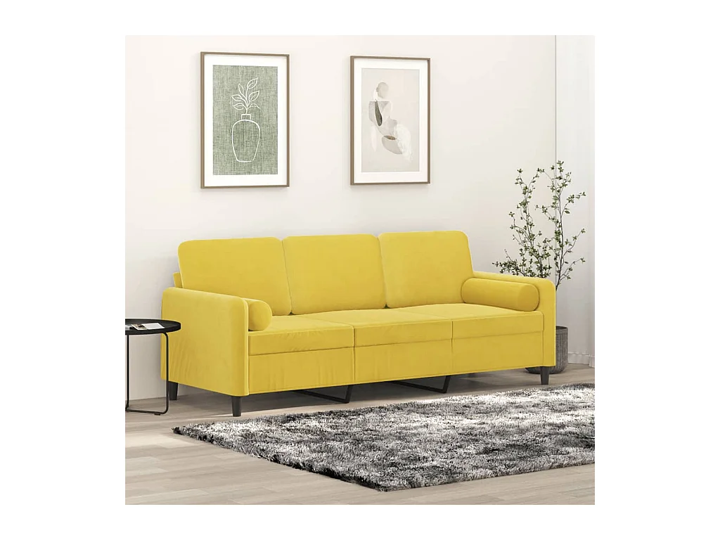 Canapé 3 places avec oreillers décoratifs jaune 180 cm velours