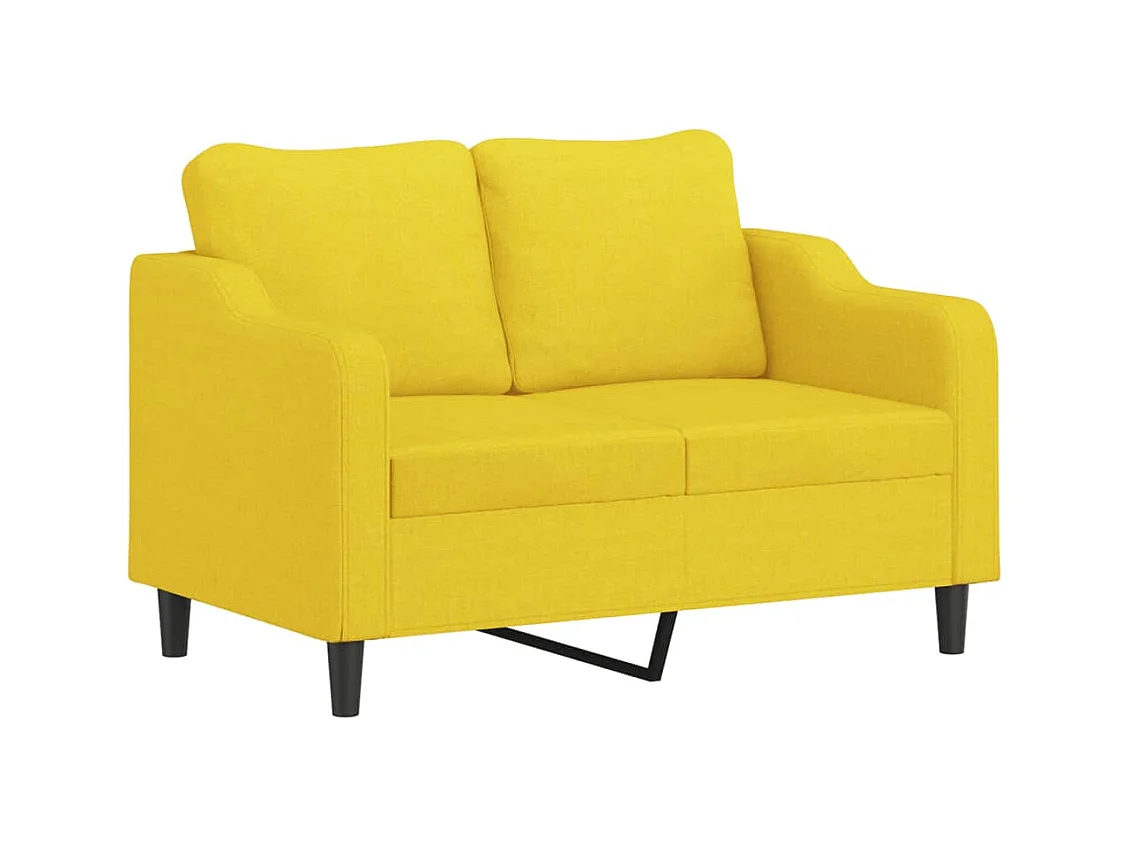 Divano a 2 Posti con Cuscini Giallo Chiaro 120 cm in Tessuto