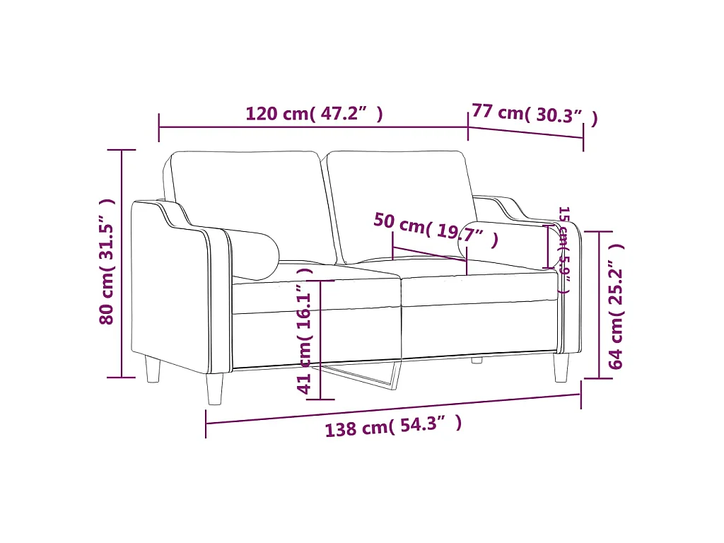 Canapé 2 places avec oreillers jaune clair 120 cm tissu