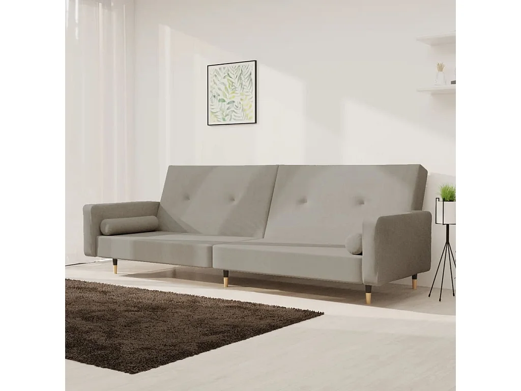 Schlafsofa 2-Sitzer mit 2 Kissen Hellgrau Samt