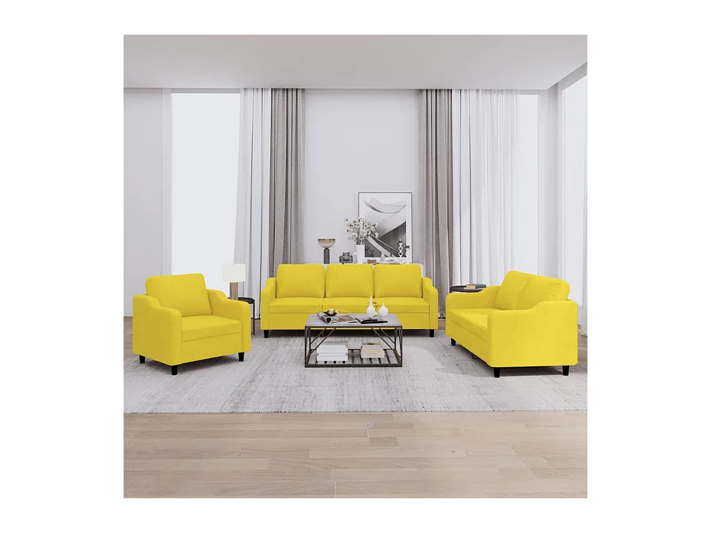 Ensemble de canapés 3 pcs avec coussins Jaune clair Tissu