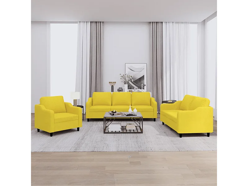 Ensemble de canapés 3 pcs avec coussins Jaune clair Tissu