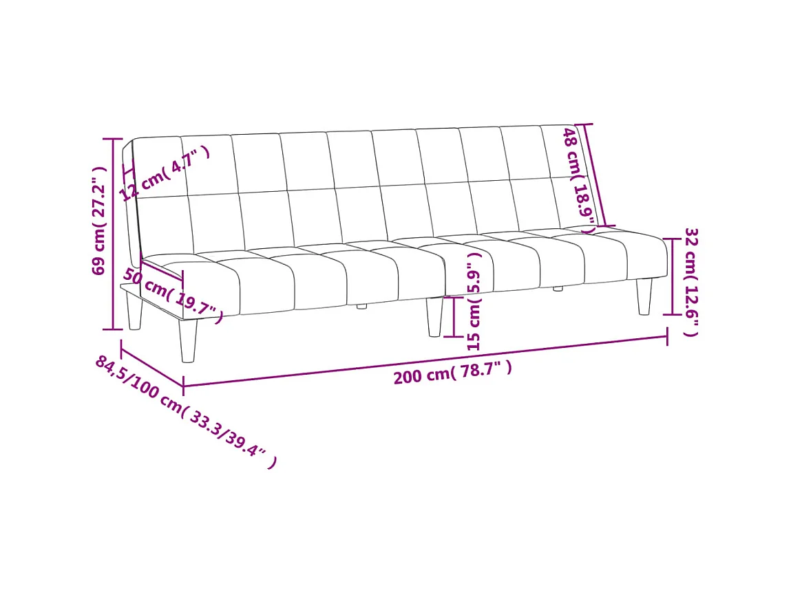 Slaapbank 2-zits stof zwart