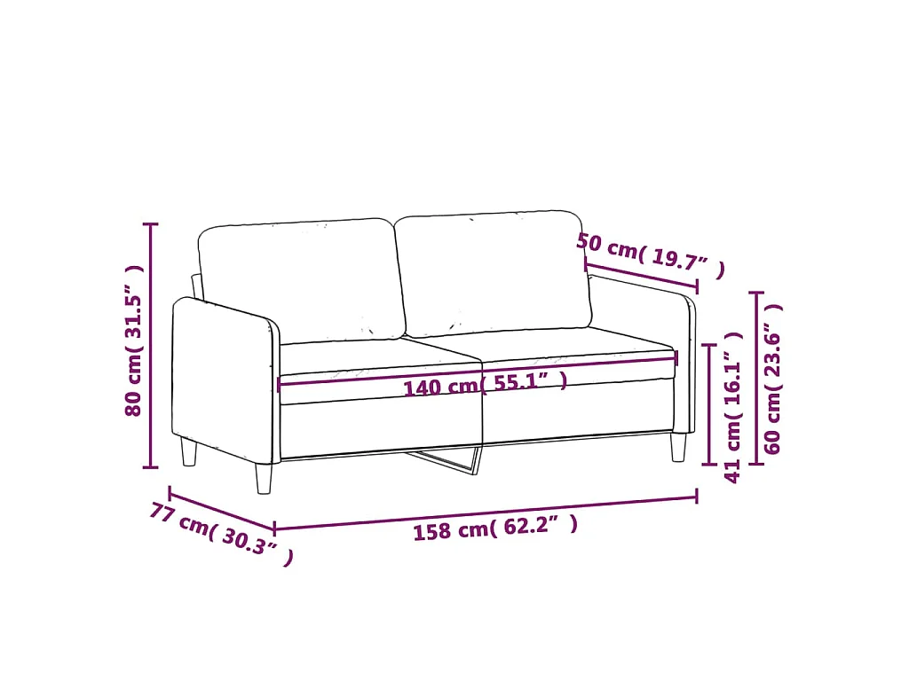 Tweezitsbank 140 cm fluweel roze