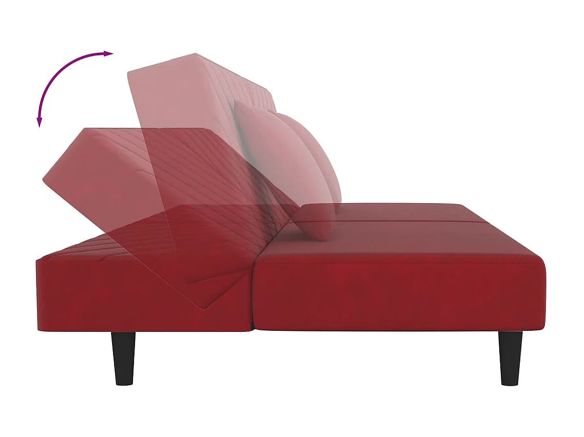 Divano Letto a 2 Posti con 2 Cuscini Rosso Vino in Velluto