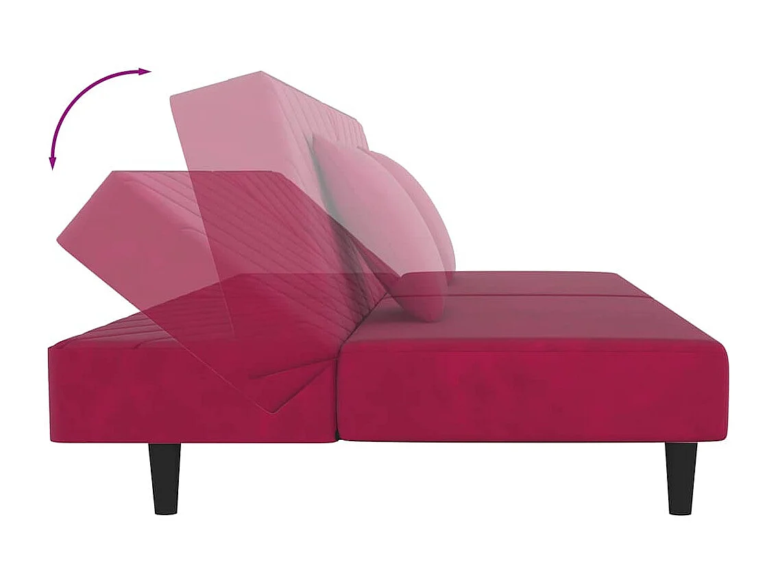 Canapé-lit à 2 places et deux oreillers Rouge bordeaux Velours