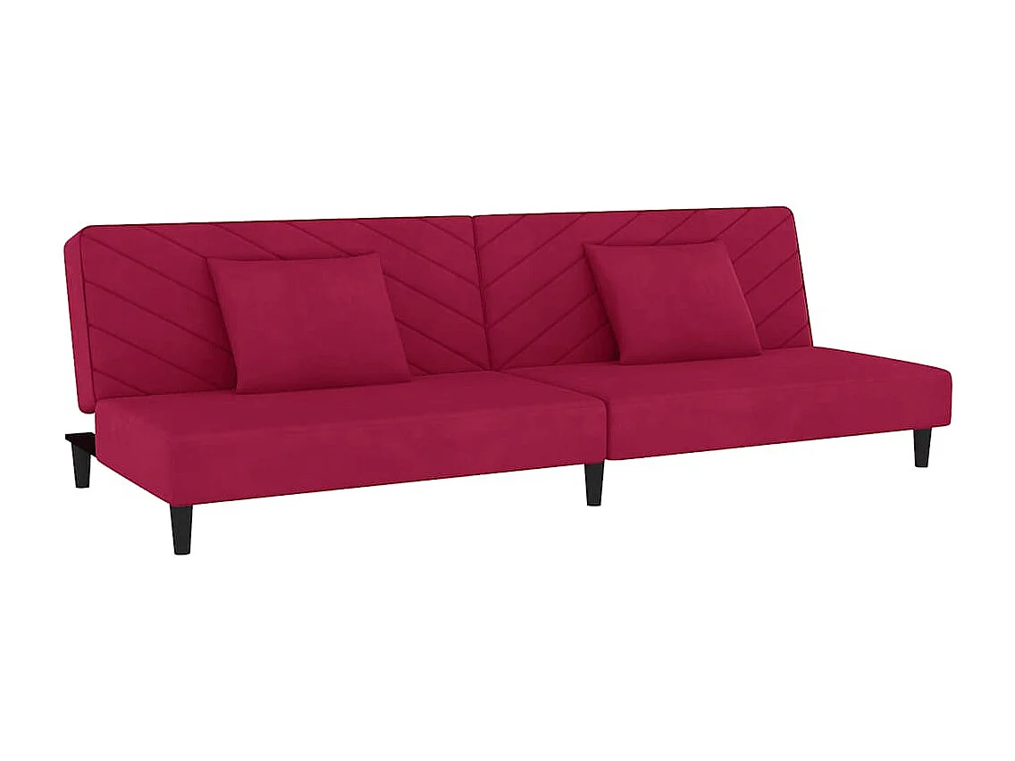 Canapé-lit à 2 places et deux oreillers Rouge bordeaux Velours