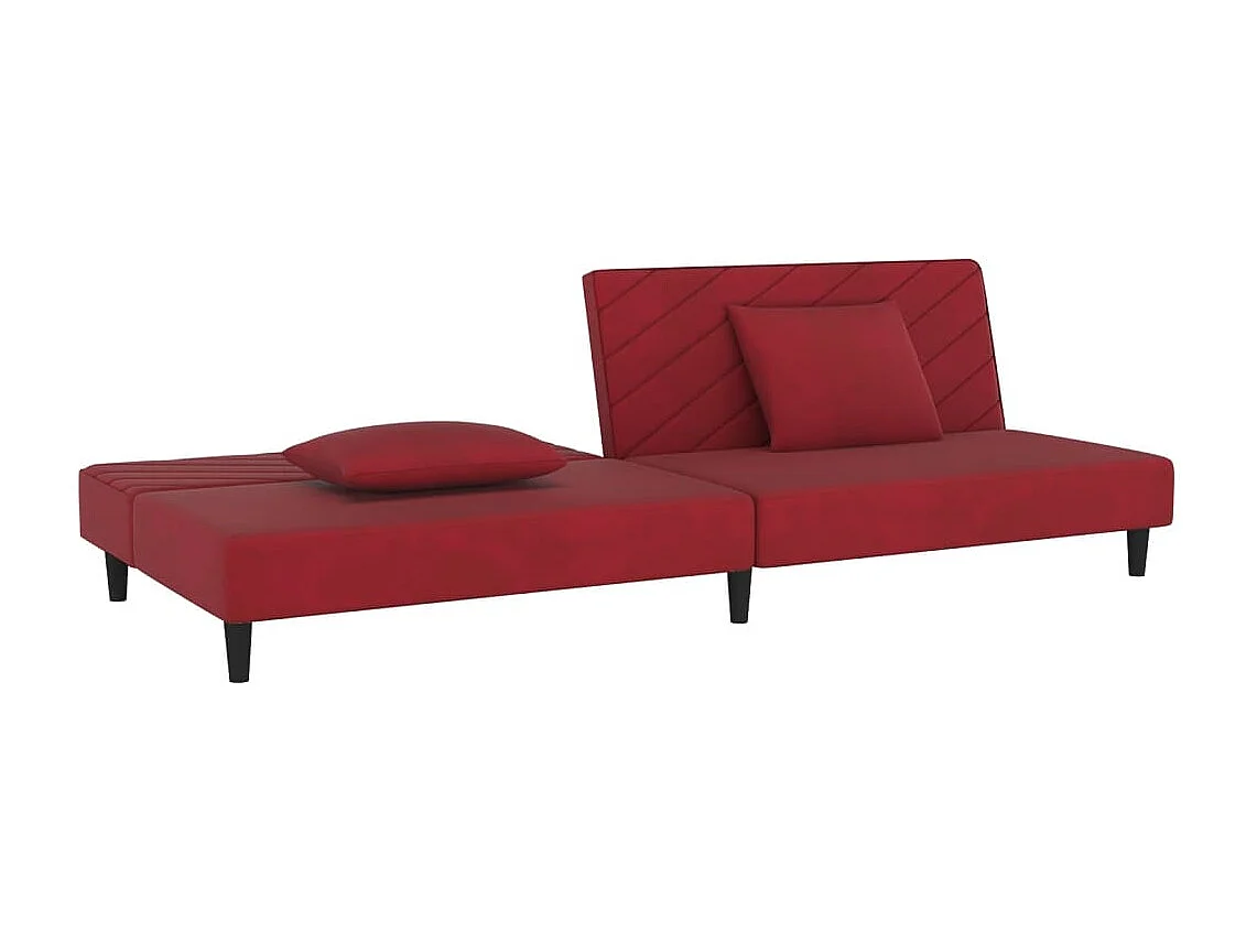 Canapé-lit à 2 places et deux oreillers Rouge bordeaux Velours