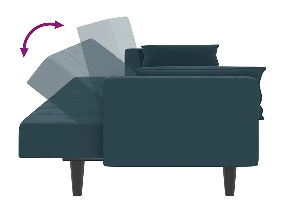 Slaapbank 2-zits met 2 kussens fluweel blauw