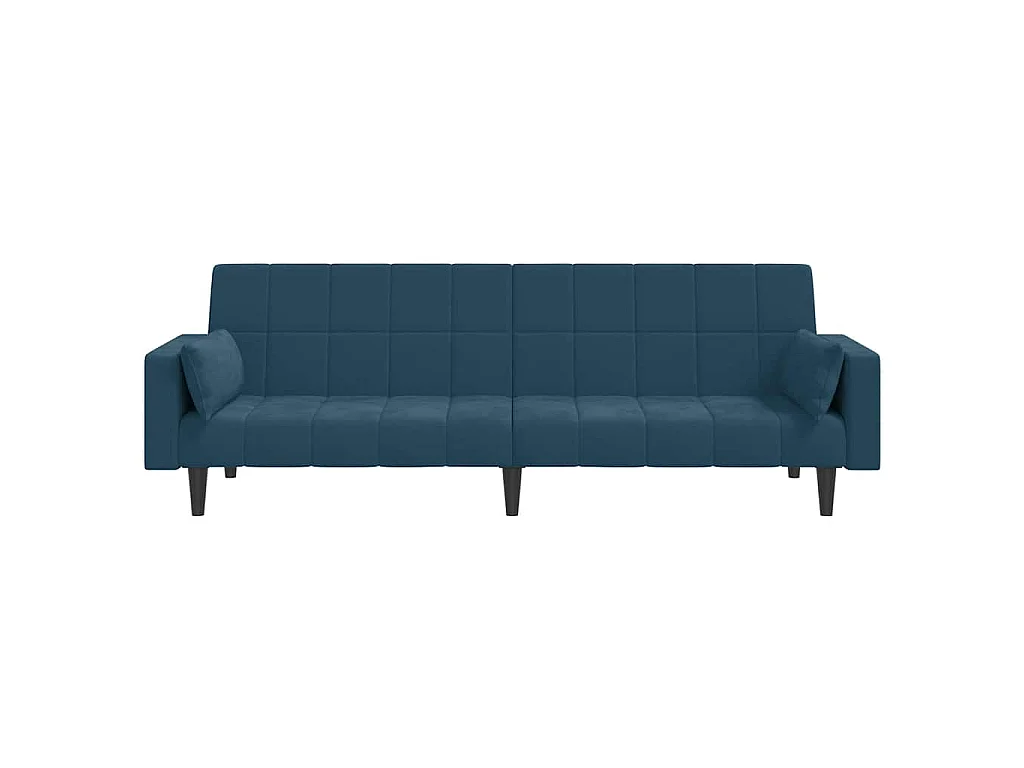 Canapé-lit à 2 places avec deux oreillers bleu velours