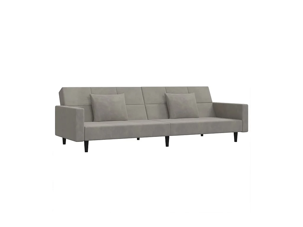 Canapé-lit à 2 places avec deux oreillers Gris clair Velours