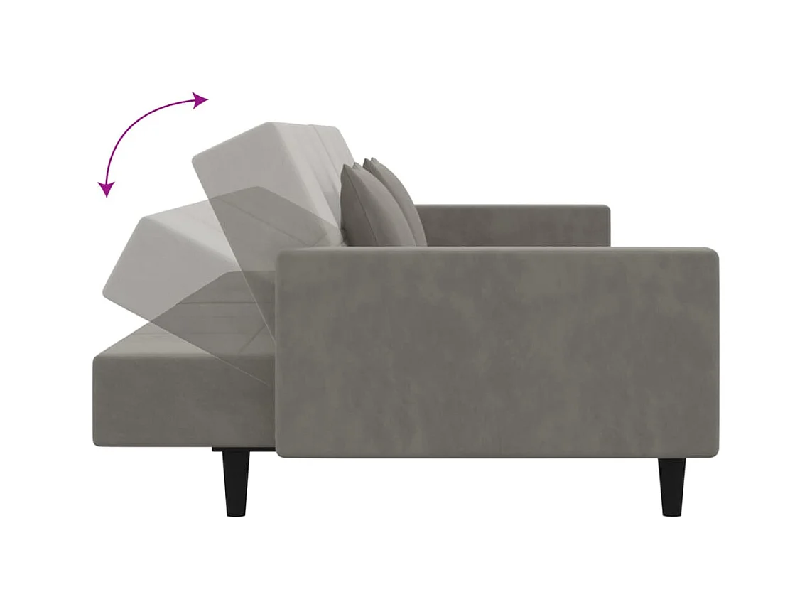 Canapé-lit à 2 places avec deux oreillers Gris clair Velours