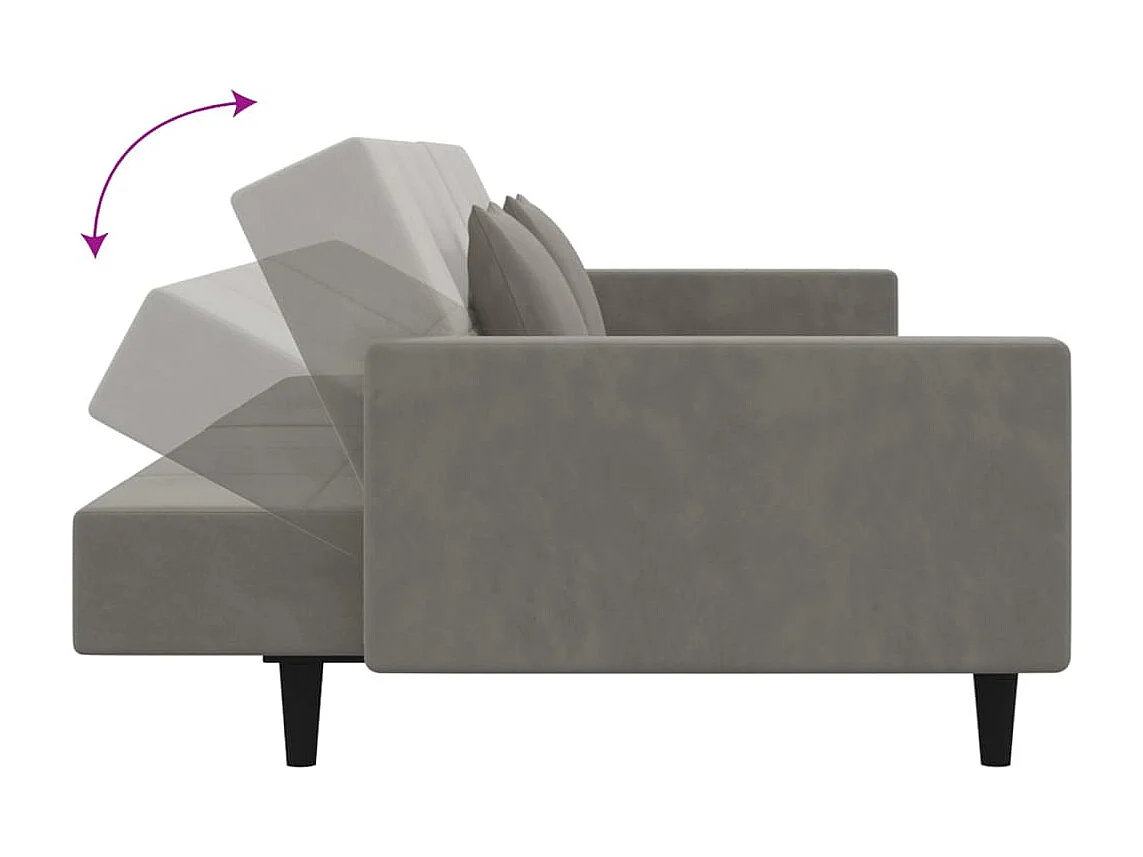 Sofá-cama 2 lugares com duas almofadas veludo cinzento-claro