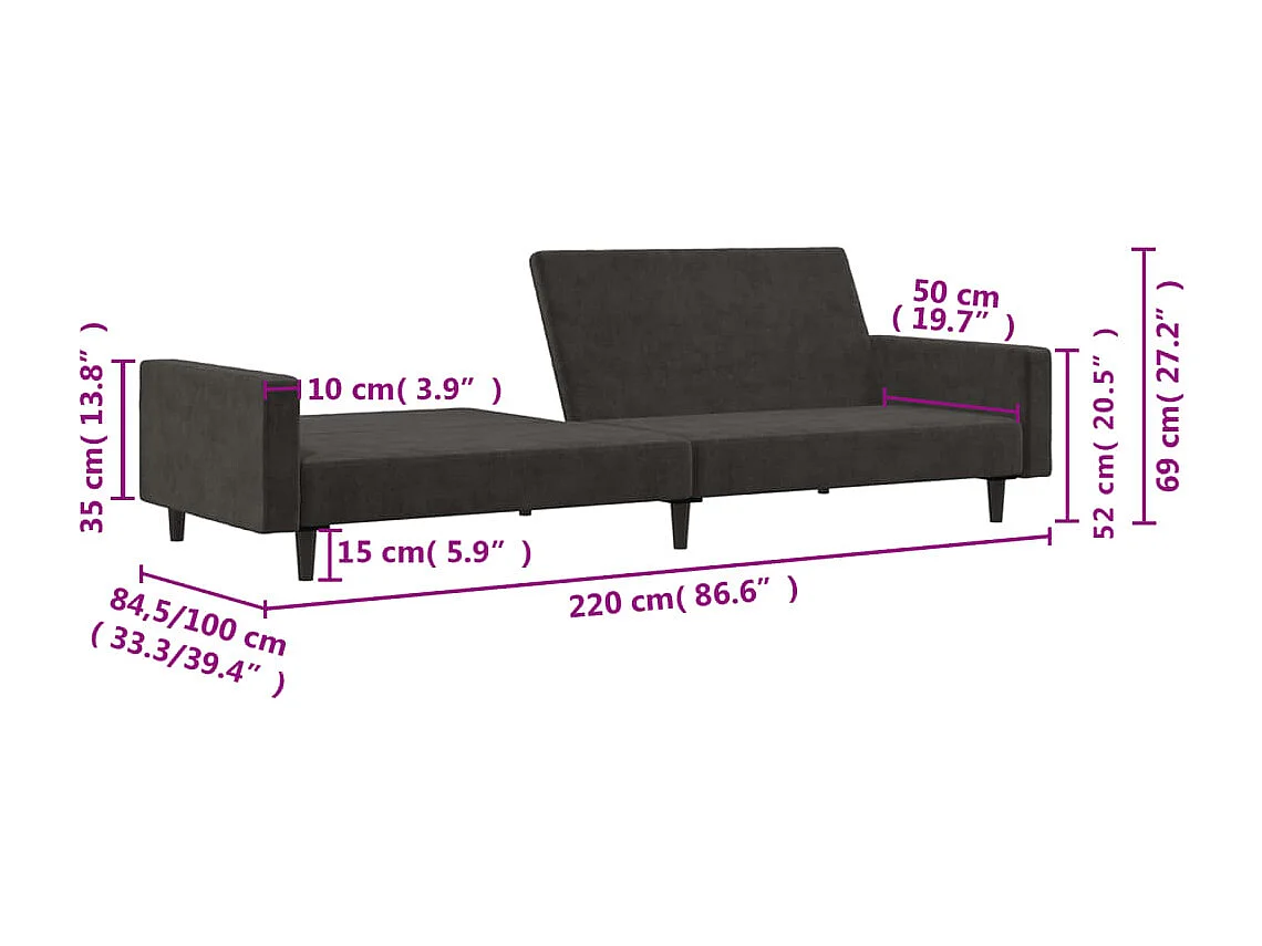 Sofá-cama de 2 lugares veludo cinzento-escuro