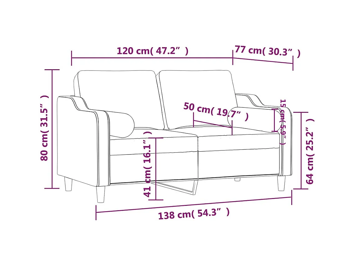 2-Sitzer-Sofa mit Zierkissen Creme 120 cm Stoff