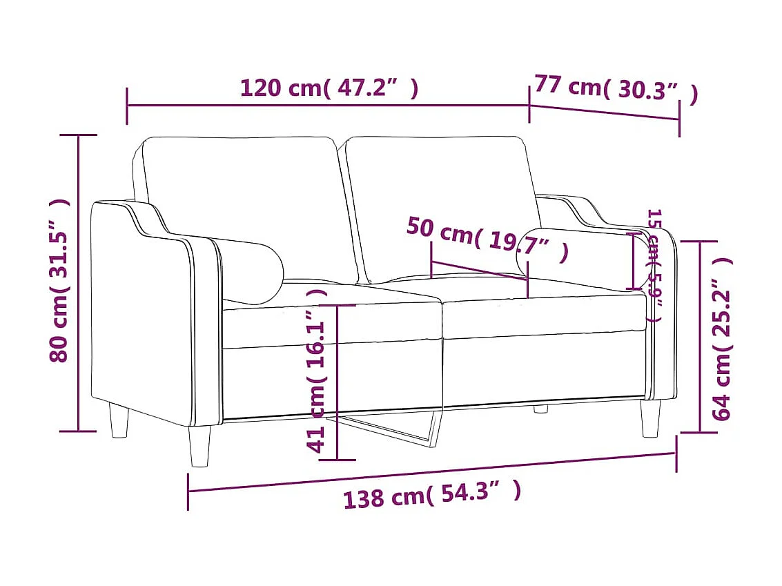 2-Sitzer-Sofa mit Zierkissen Creme 120 cm Stoff