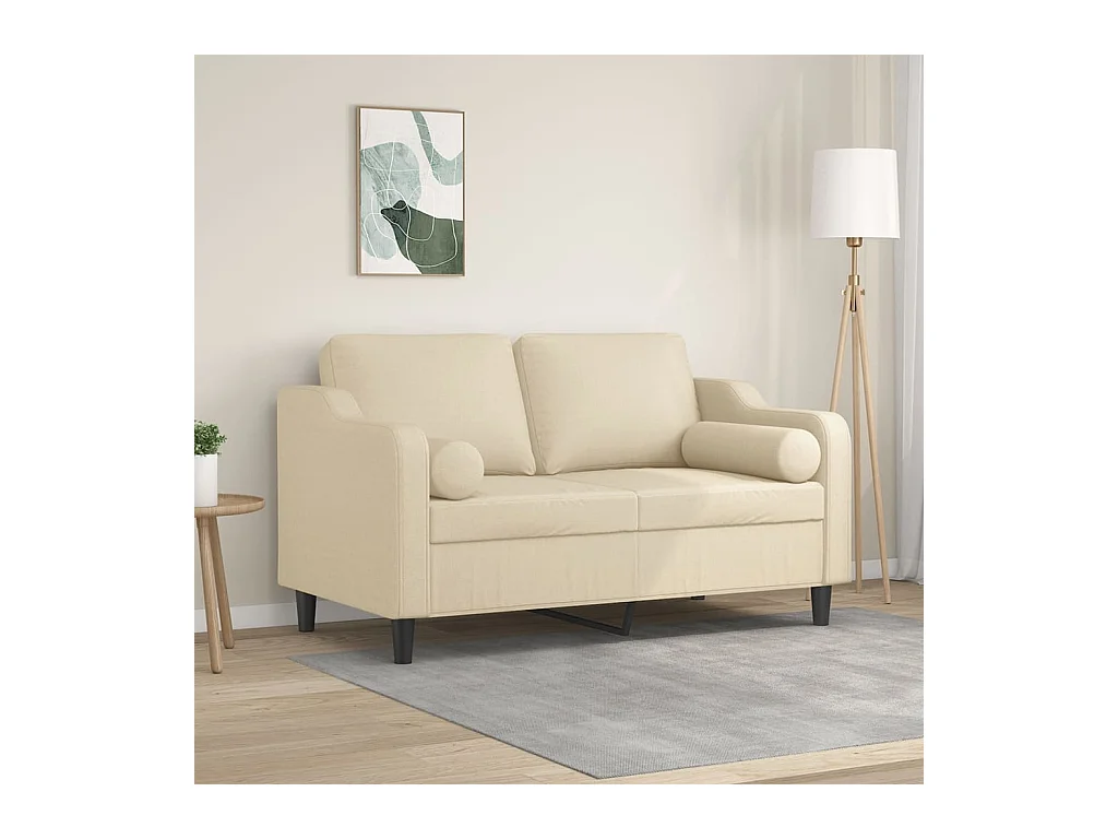 Canapé 2 places avec oreillers décoratifs crème 120 cm tissu