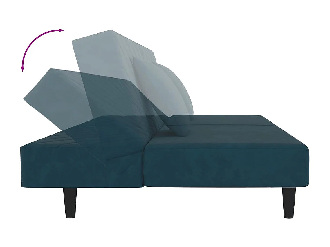 Schlafsofa 2-Sitzer mit 2 Kissen Blau Samt