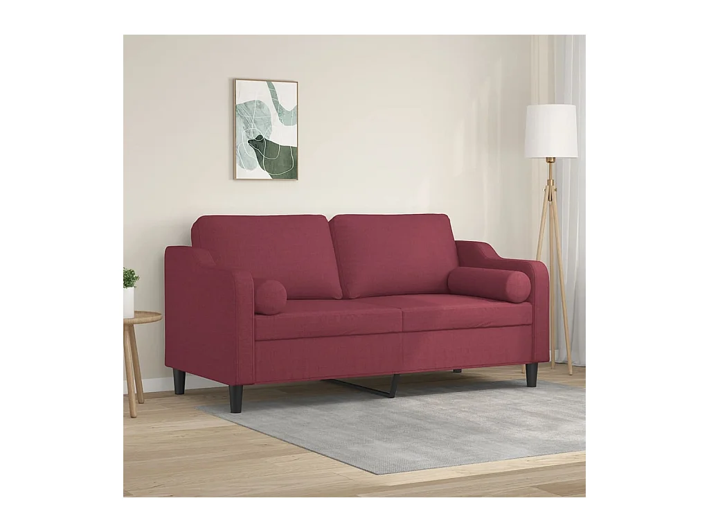 Tweezitsbank met sierkussens 140 cm stof wijnrood