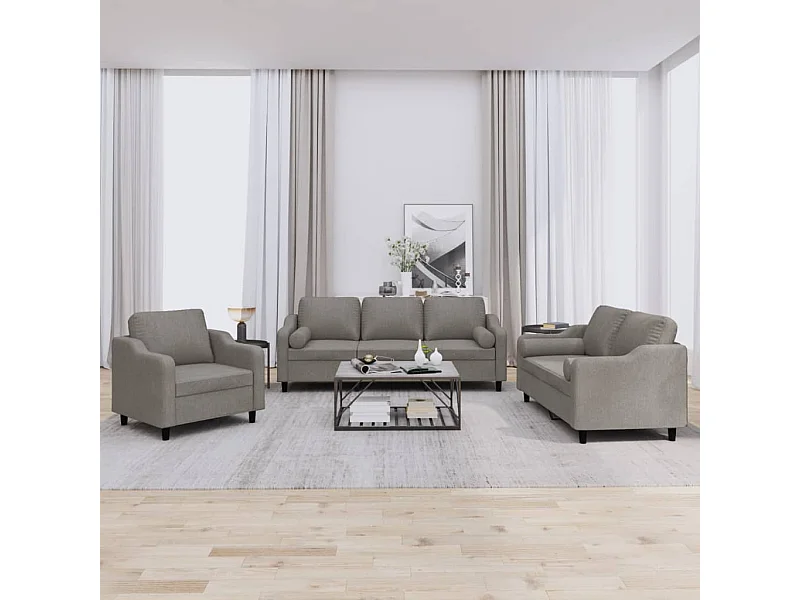 3-delige Loungeset met kussens stof taupe