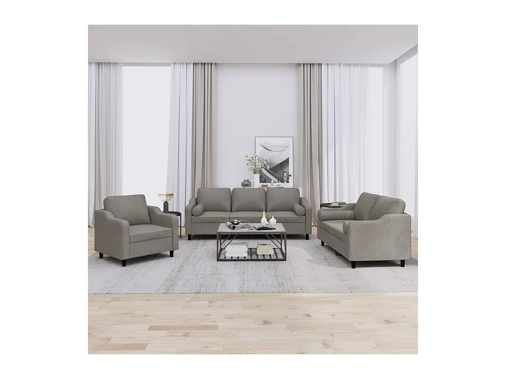 Ensemble de canapés 3 pcs avec coussins taupe tissu