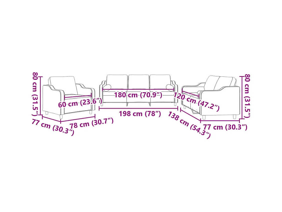 3-delige Loungeset met kussens stof taupe