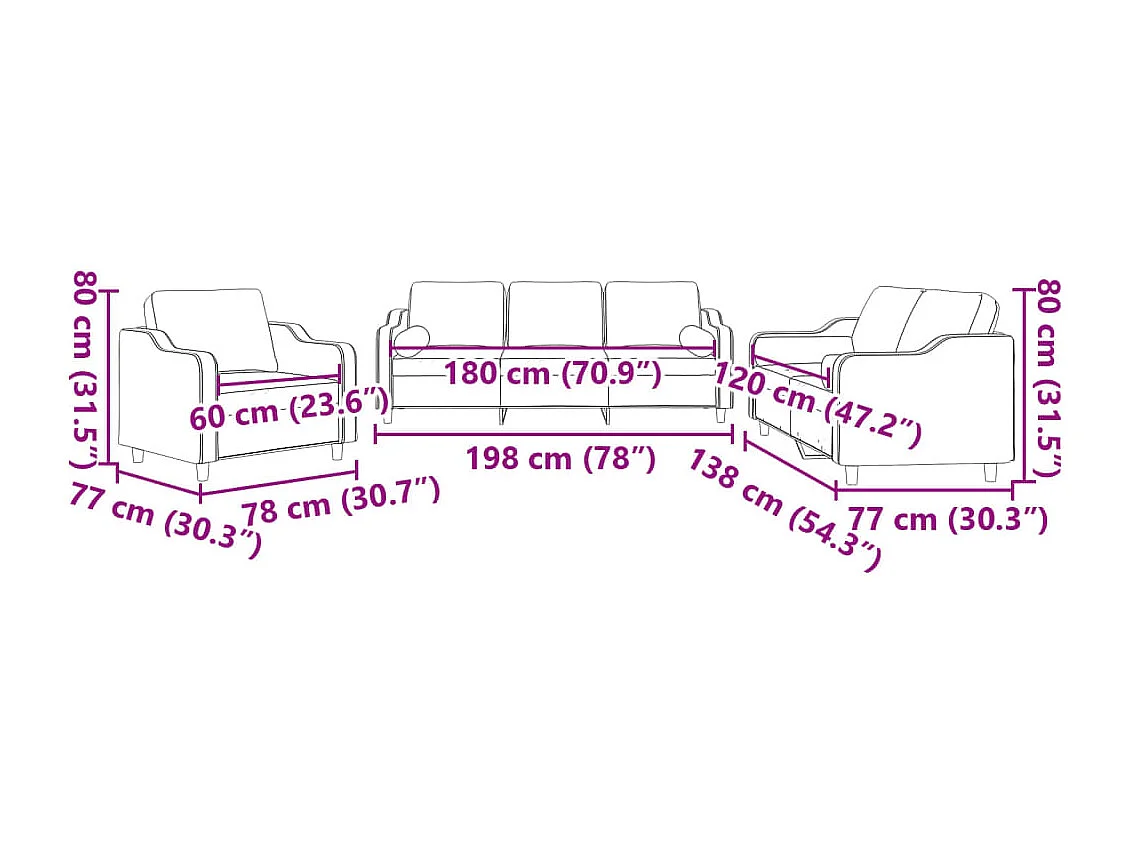 Set Divani 3 pz con Cuscini Tortora in Tessuto