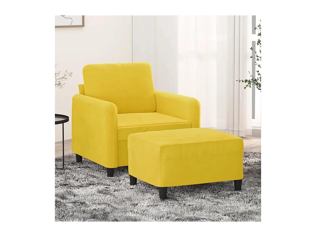 Fauteuil avec repose-pied jaune 60 cm velours