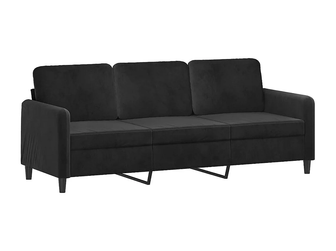 3-tlg. Sofagarnitur mit Kissen Schwarz Samt