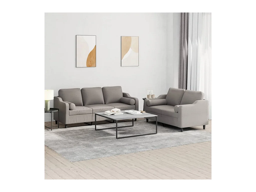 2-tlg. Sofagarnitur mit Kissen Taupe Stoff