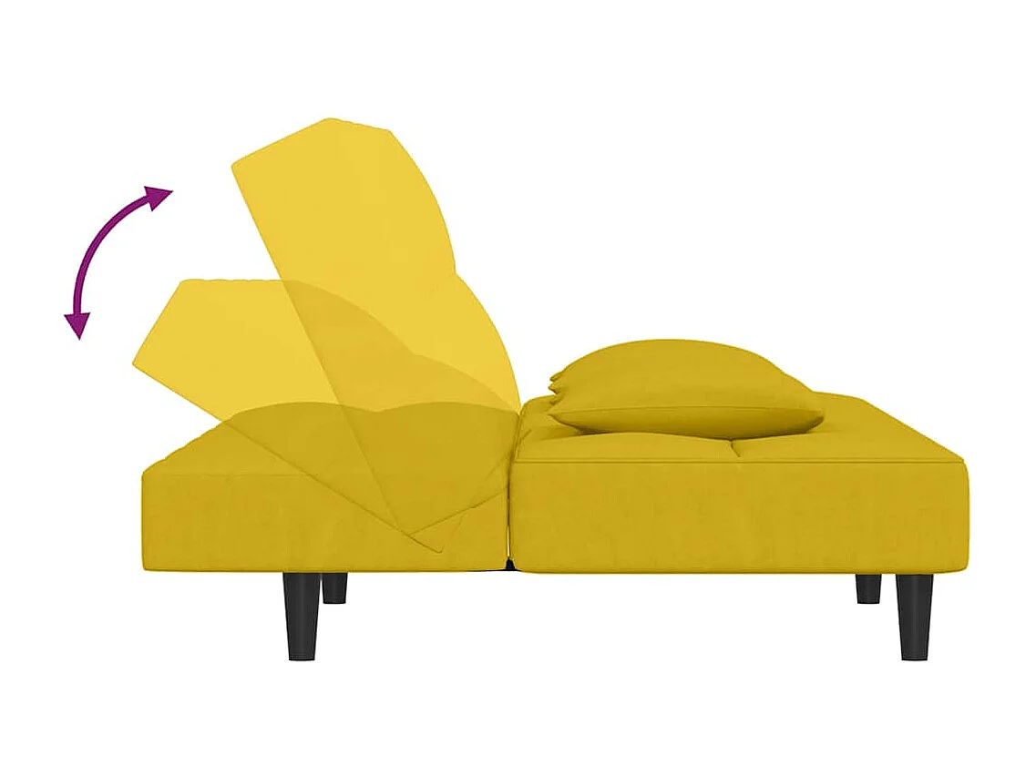 Sofá cama de 2 plazas con dos almohadas terciopelo amarillo