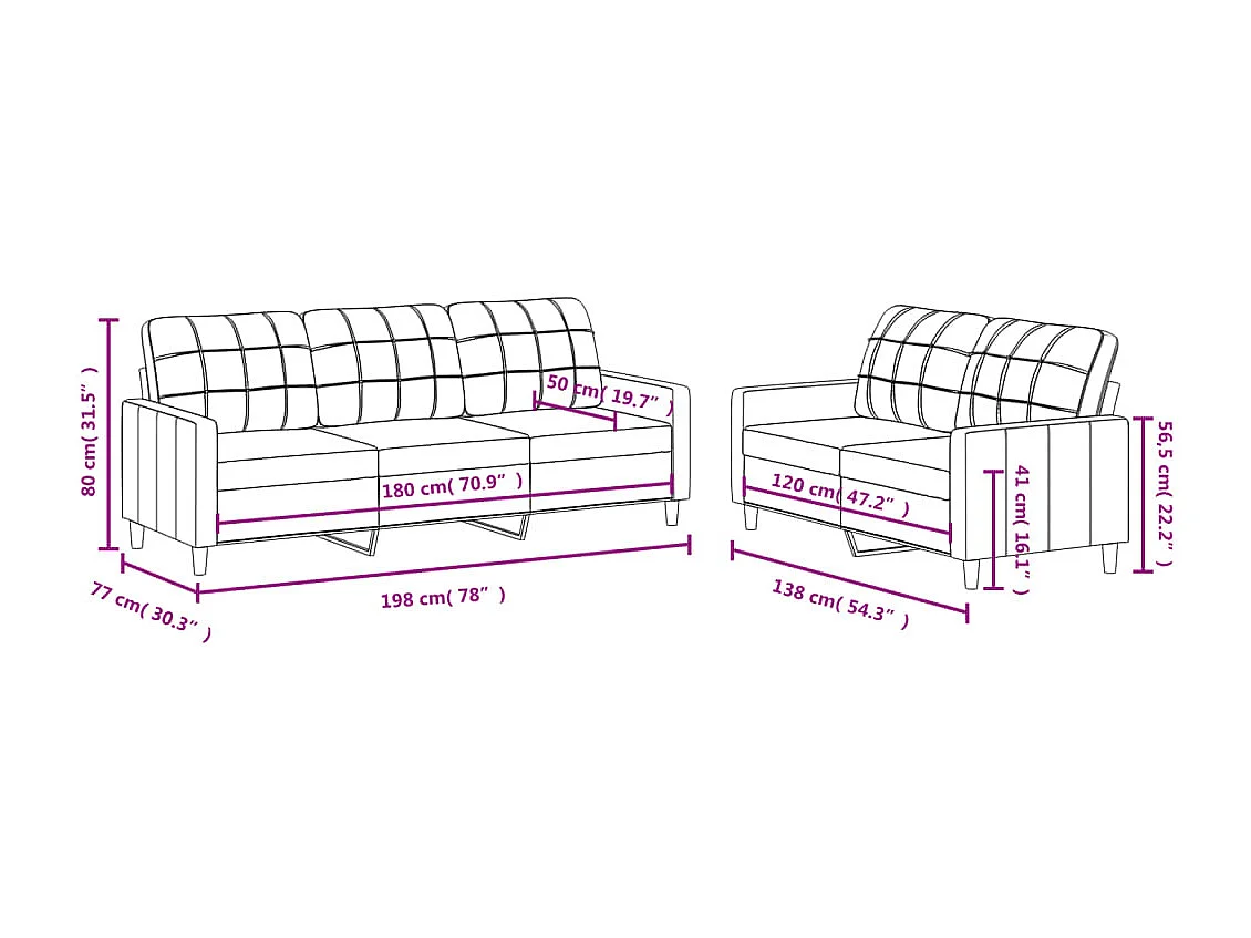 Ensemble de canapés 2 pcs avec coussins Marron Tissu