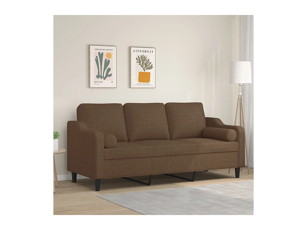 Canapé 3 places avec oreillers décoratifs marron 180 cm tissu