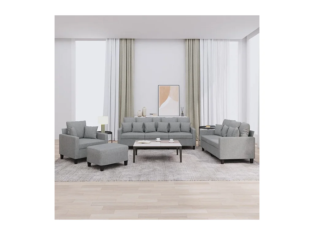4-delige Loungeset met kussens stof lichtgrijs