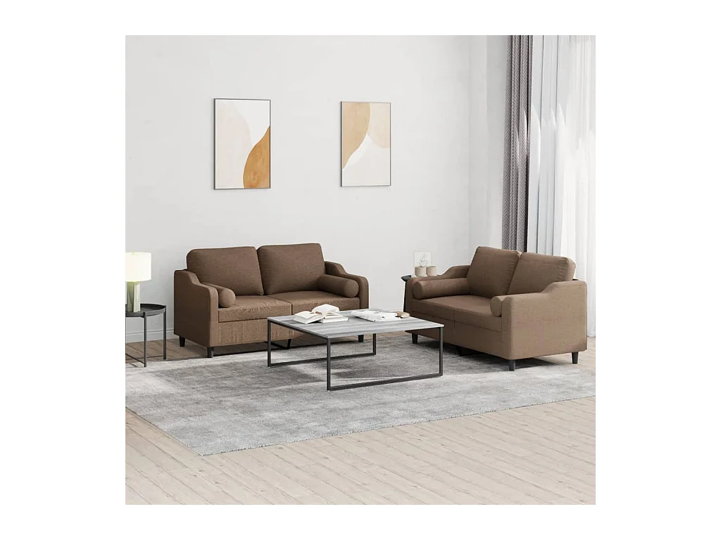 2-delige Loungeset met kussens stof bruin