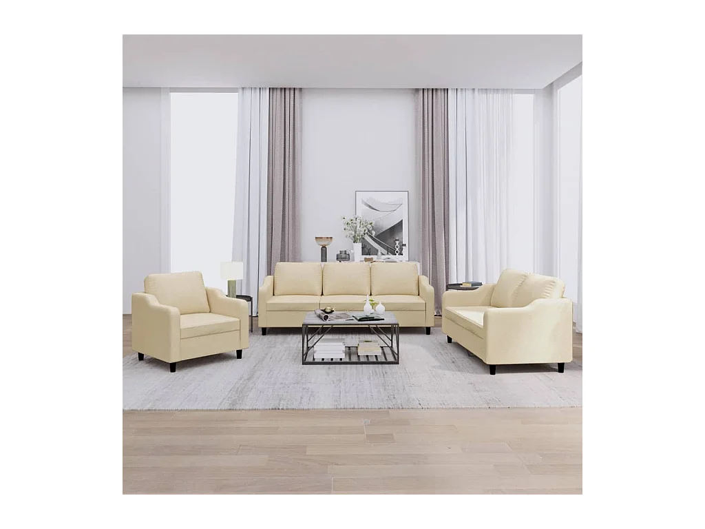 Ensemble de canapés 3 pcs avec coussins Crème Tissu