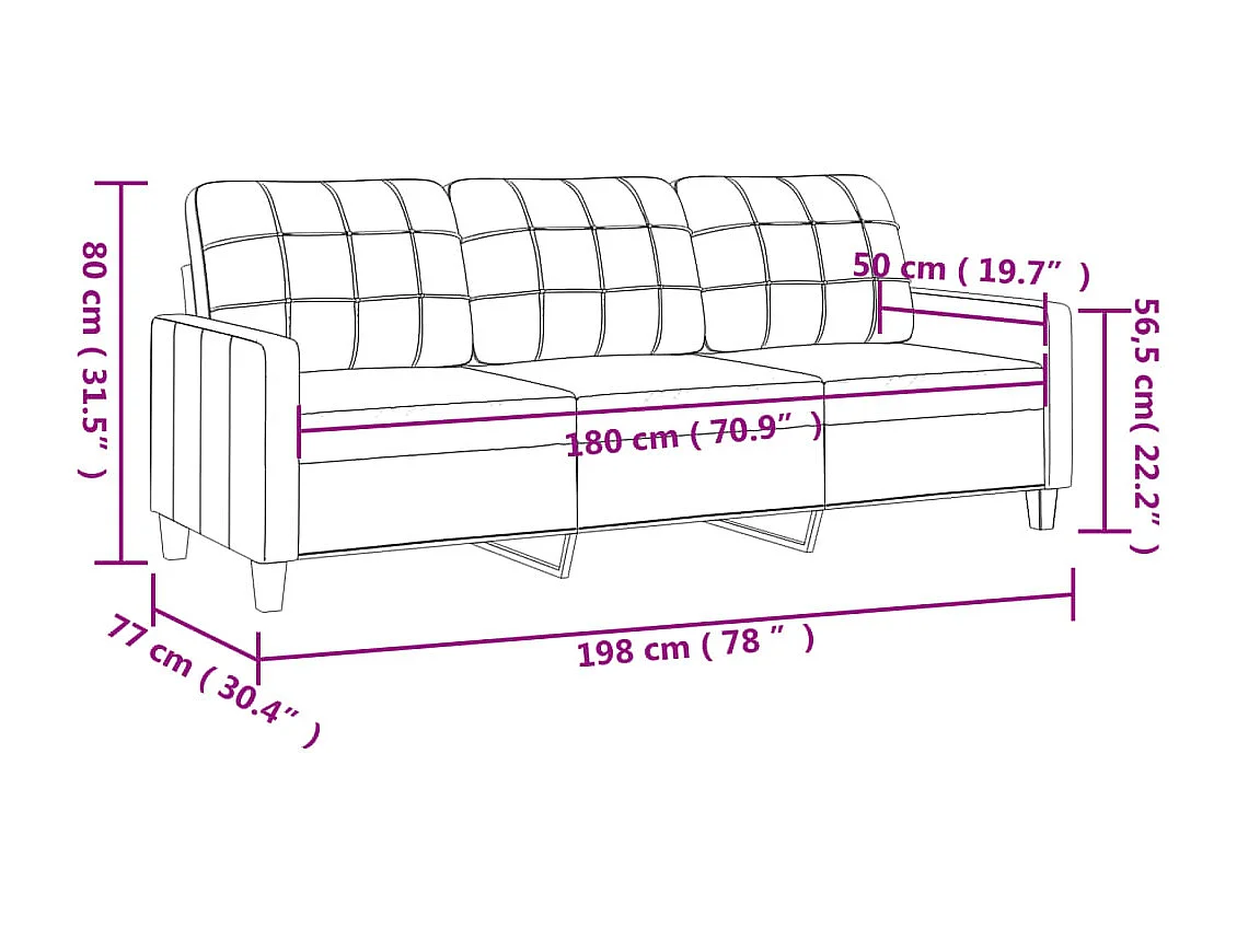 Sofá de 3 lugares 180 cm couro artificial cor cappuccino