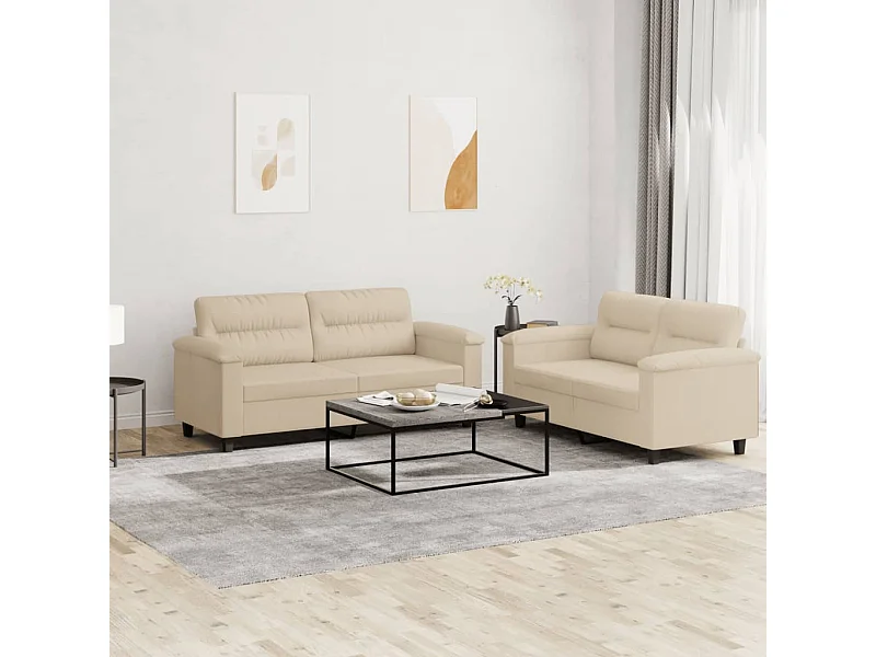 Ensemble de canapés 2 pcs avec coussins crème tissu microfibre