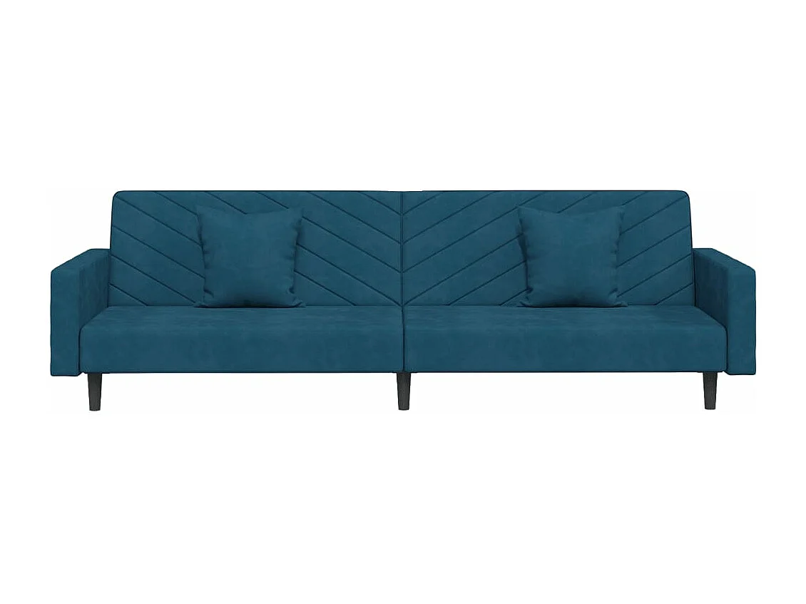 Canapé-lit à 2 places avec deux oreillers bleu velours