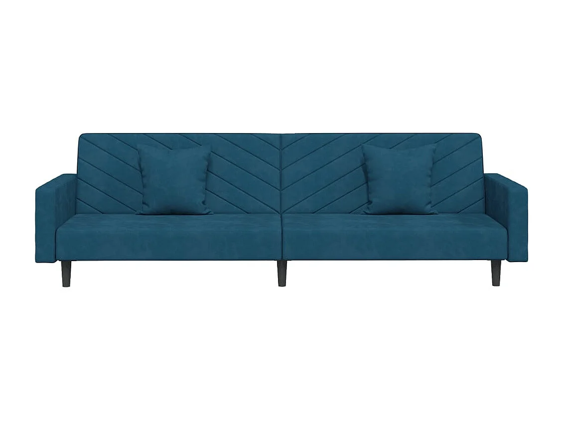 Canapé-lit à 2 places avec deux oreillers bleu velours