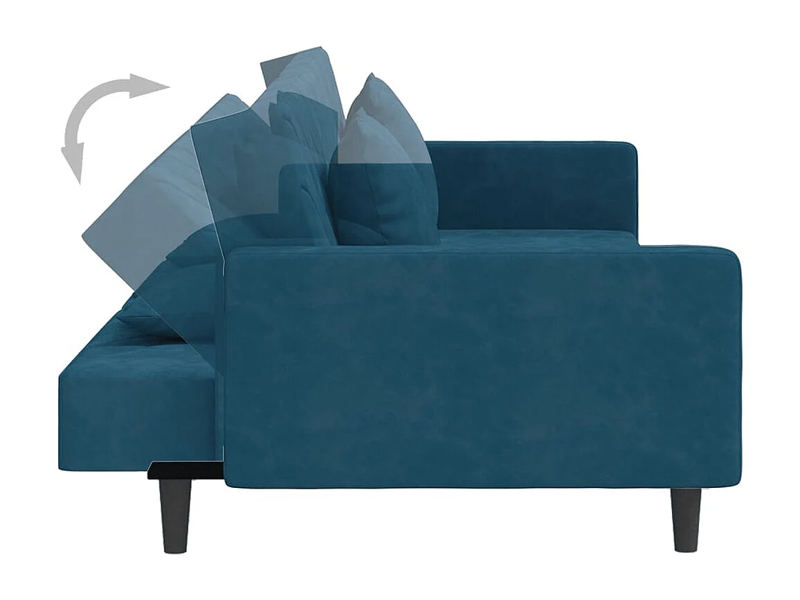 Canapé-lit à 2 places avec deux oreillers bleu velours