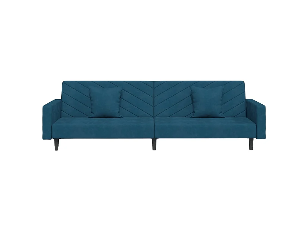 Canapé-lit à 2 places avec deux oreillers bleu velours