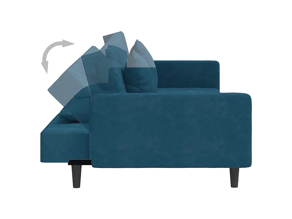 Canapé-lit à 2 places avec deux oreillers bleu velours