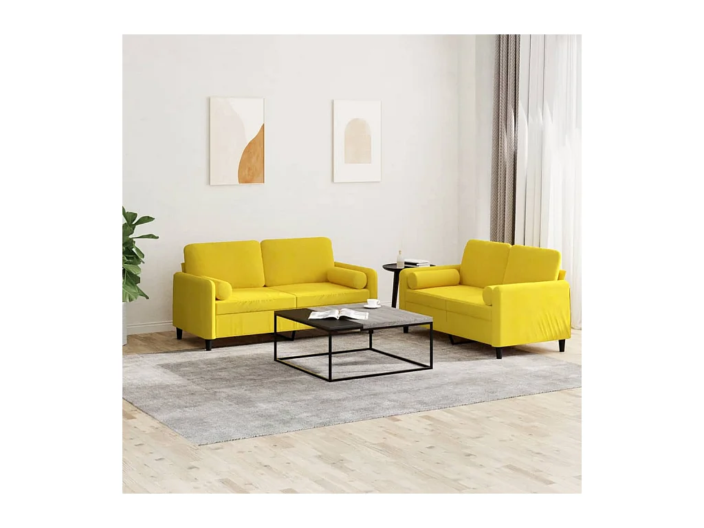 Ensemble de canapés 2 pcs avec coussins jaune velours