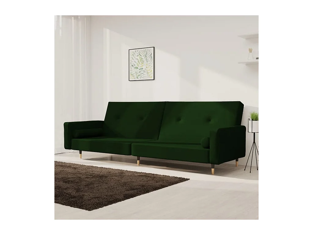 Canapé-lit à 2 places avec deux oreillers Vert foncé Velours