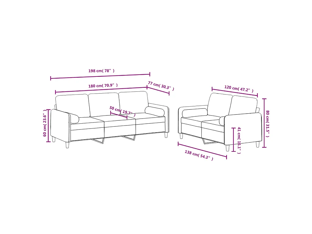 2-tlg. Sofagarnitur mit Kissen Schwarz Samt